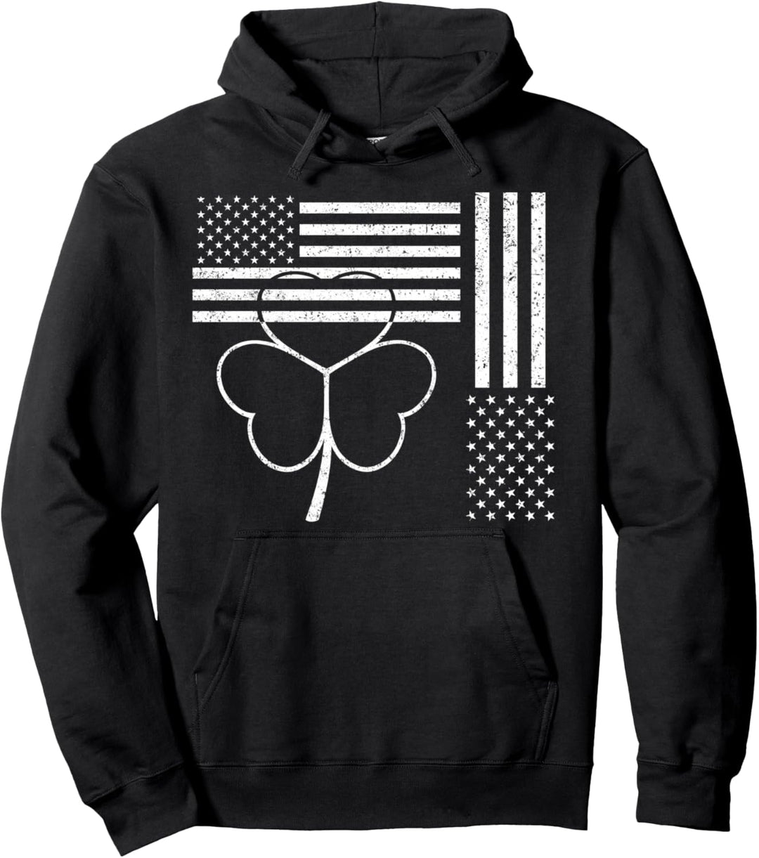 St Patrick's Day American USA Flag Shamrock Clover Pullover Hoodie