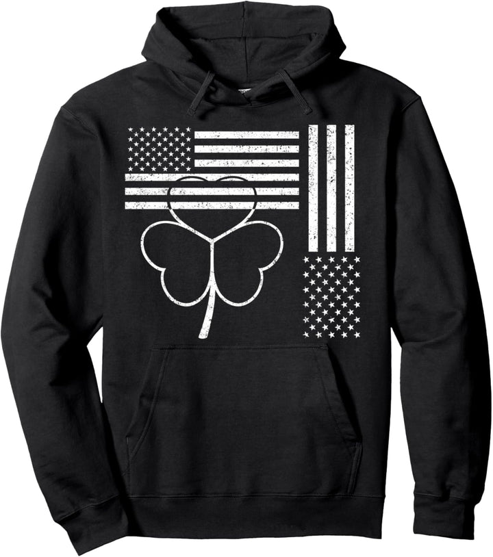 St Patrick's Day American USA Flag Shamrock Clover Pullover Hoodie