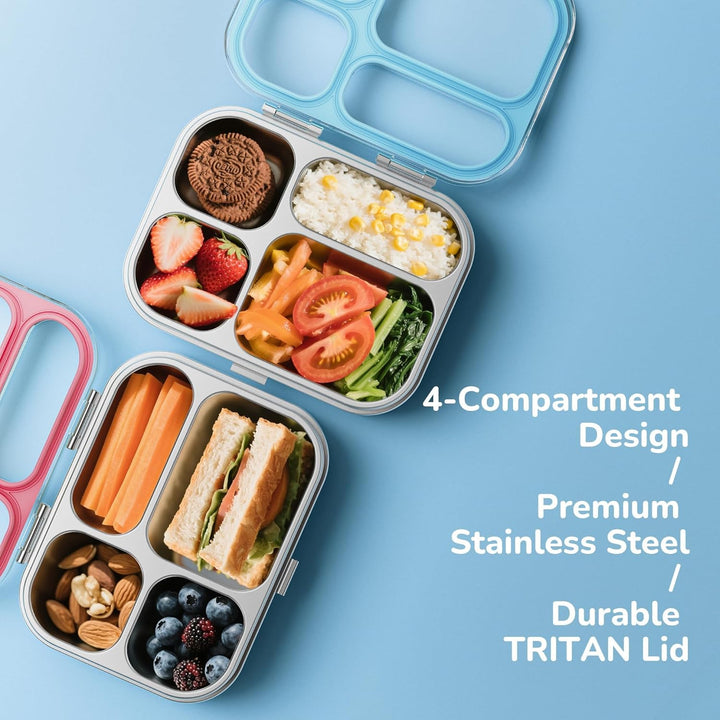 G.a HOMEFAVOR Edelstahl Brotdose Kinder 800ml Metall Bento Lunchbox mit 4 Fächern Auslaufsichere Bro