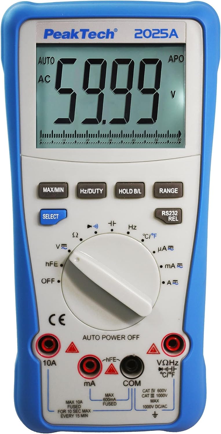 PeakTech 2025 A – True RMS Digital Multimeter, 6.000 Counts, integrierte Datenschnittstelle mit Soft