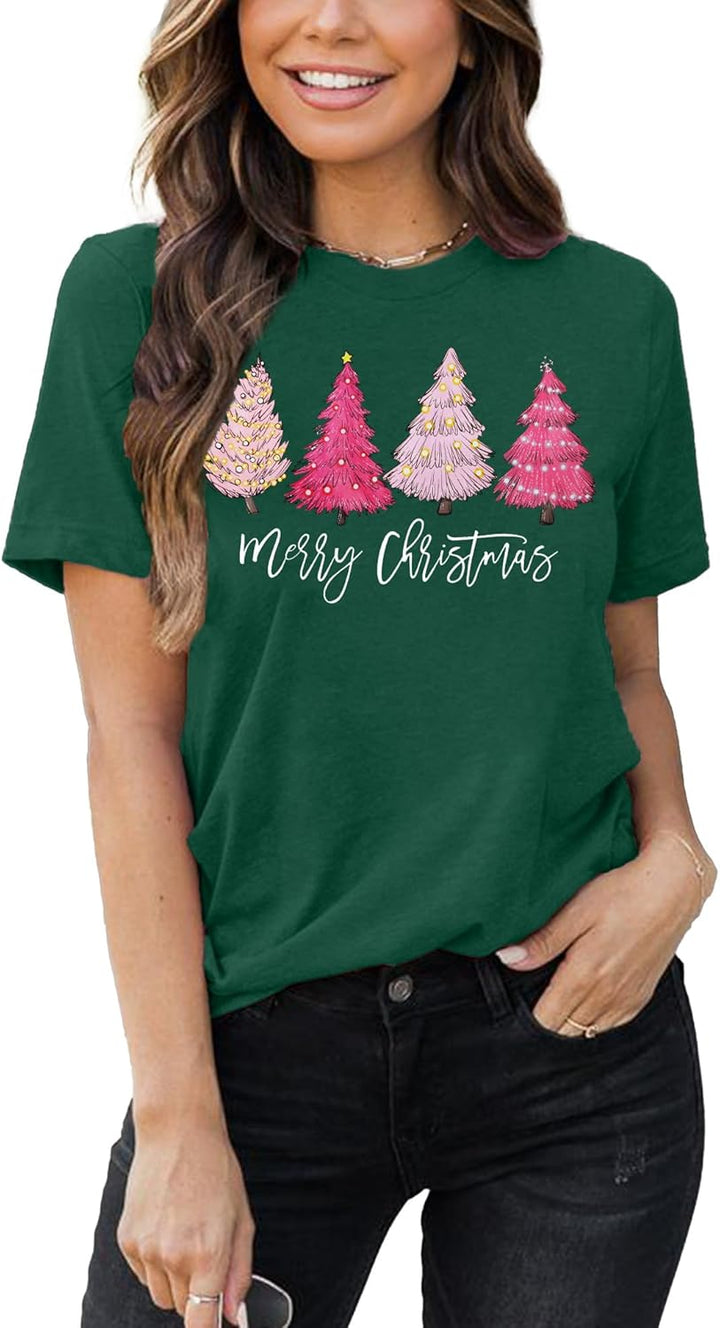 Weihnachts Tshirt Damen Merry Christmas T Shirt Xmas Tree Shirts Grün1 S, Grün1 S