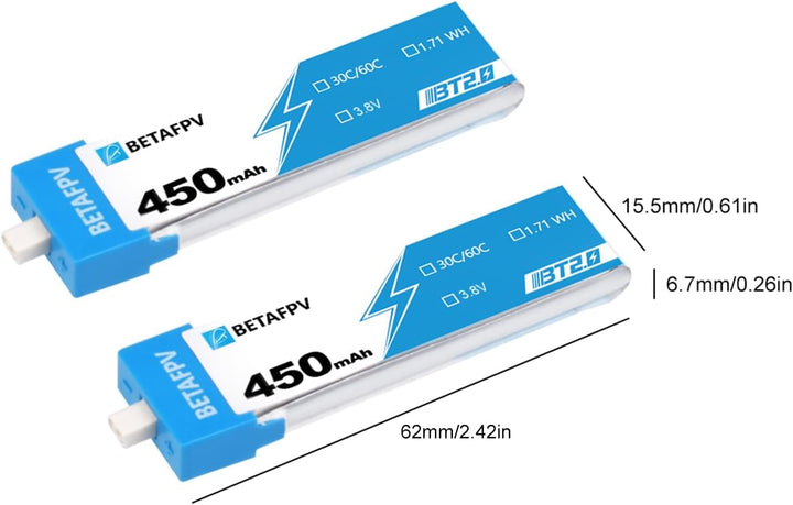 BETAFPV 4pcs BT2.0 450mAh 1S Lipo Akku 3.8V 30C/60C 1.71WH 1S Akku mit BT2.0 Anschluss Kompatibel fü