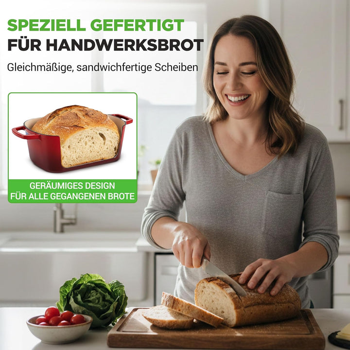 NutriChef Gusseisen Topf - Brotbacktopf - mit Deckel - 25,4 cm ovaler Brottopf mit Silikonhandschuhe