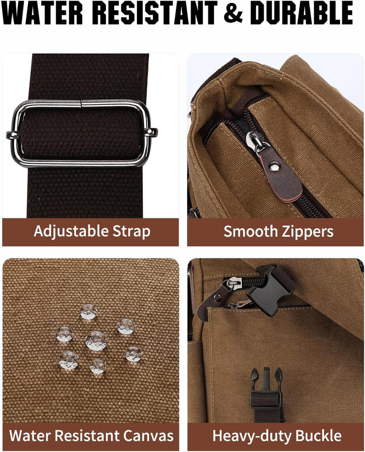 RAVUO Umhängetasche Herren, 17 Zoll Laptoptasche Aktentasche Wasserdichte Canvas Gross Arbeitstasche