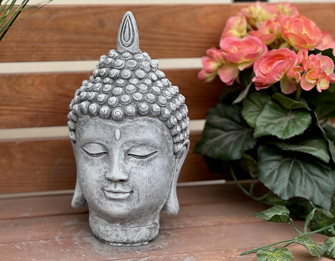 stoneandstyle Steinfigur Shiva Kopf mittel ca. 24 cm Höhe frostfest Steinguss