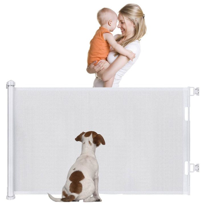 Einziehbares Babygitter – 150x86 cm extra breites Sicherheitsgitter für Baby und Haustier, Treppensc
