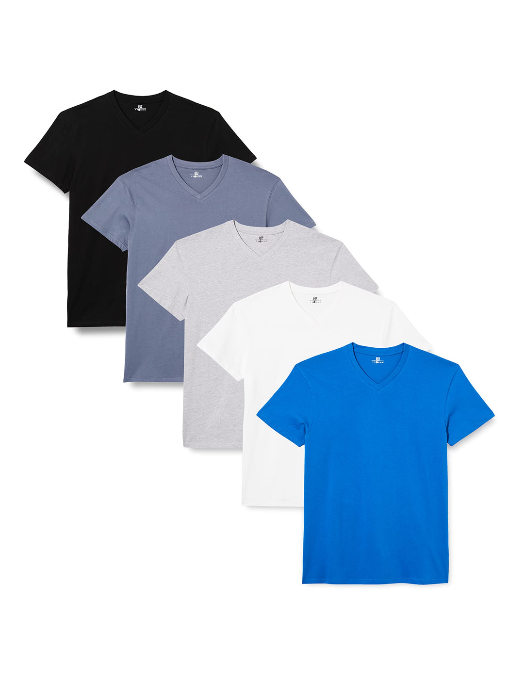 Lower East Herren T-Shirt mit V-Ausschnitt aus 100% Baumwolle im Multipack Weiss/Hellgrau Melange/Ol