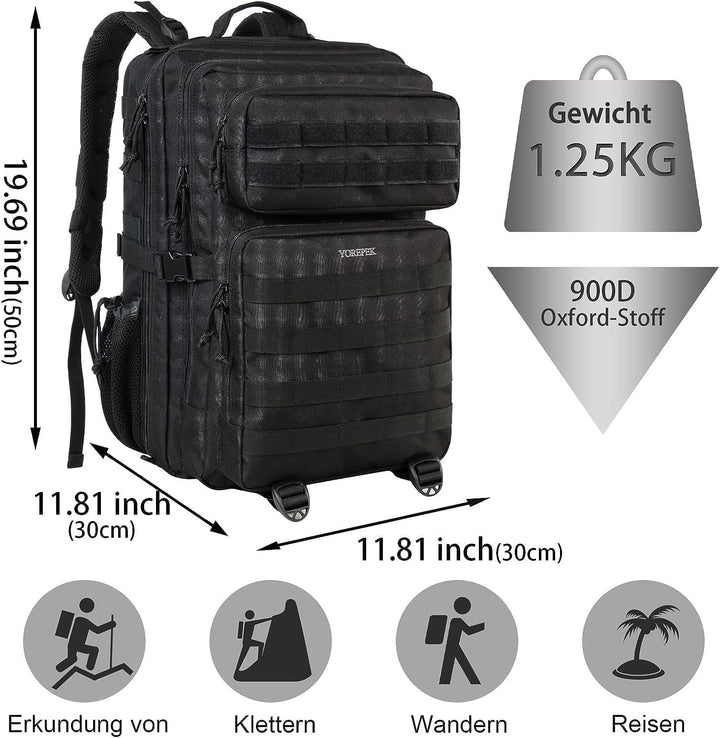 YOREPEK Grosser Militär Rucksack Herren, 40L Outdoor Armee Wasserdicht Taktischer Bundeswehr Rucksäc
