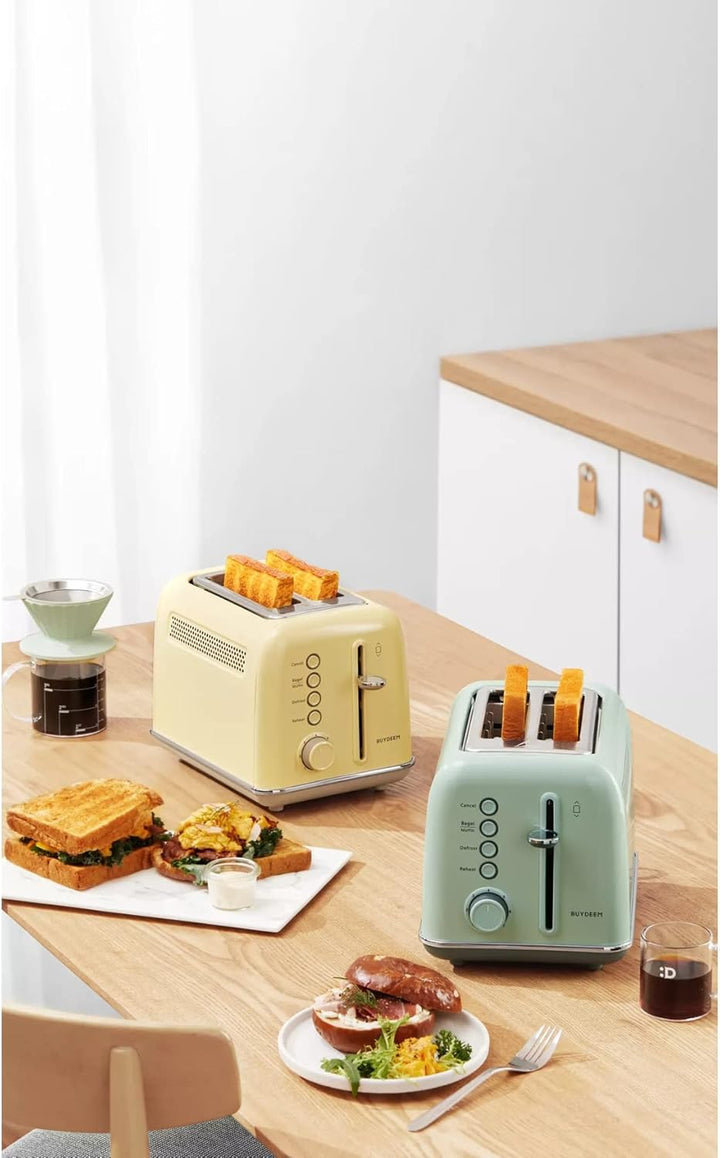 BUYDEEM 2-Slice Retro Toaster, Extra Wide Slots, Stainless Steel with High Lift Lever, Bagel and Muf