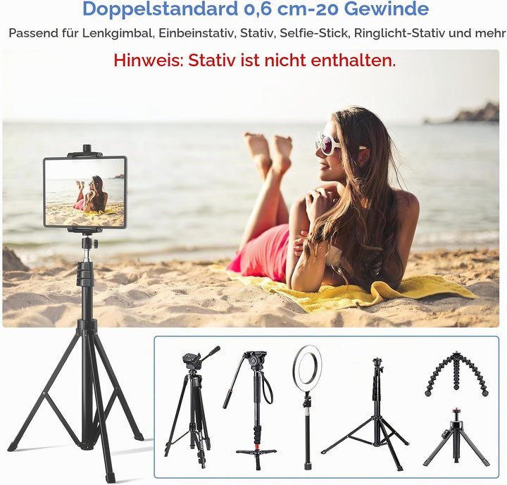 KDD iPad Halterung Adapter für Stativ, Tablet Halterung mit Kugelkopf, Tablet Halterung Stativ 360°D