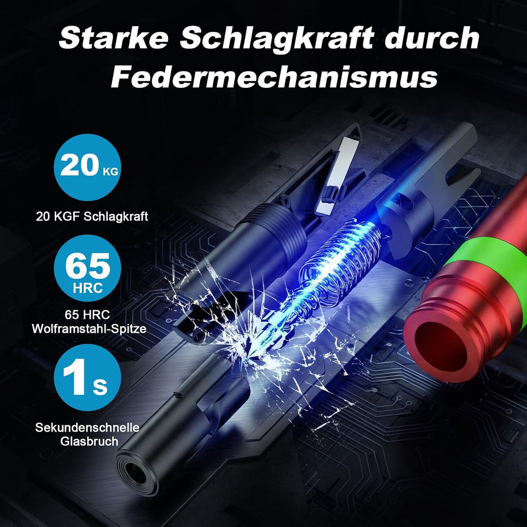 SUNFATT 3 Stück Notfallhammer Auto mit Gurtschneider – Nachleuchtend &amp; aus Aluminium – 2 in 1 Autosc