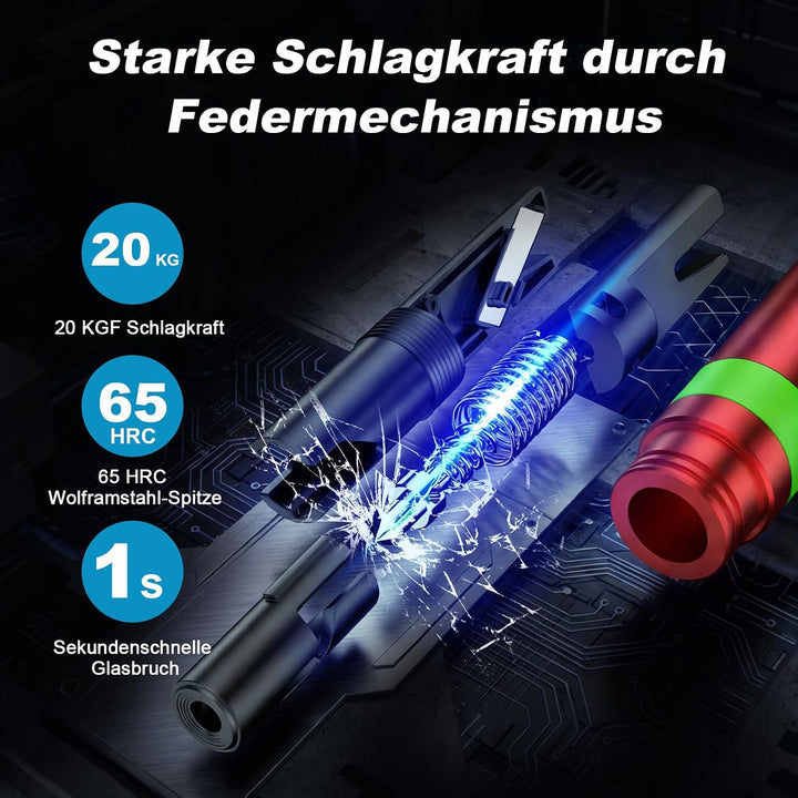 SUNFATT 3 Stück Notfallhammer Auto mit Gurtschneider – Nachleuchtend &amp; aus Aluminium – 2 in 1 Autosc