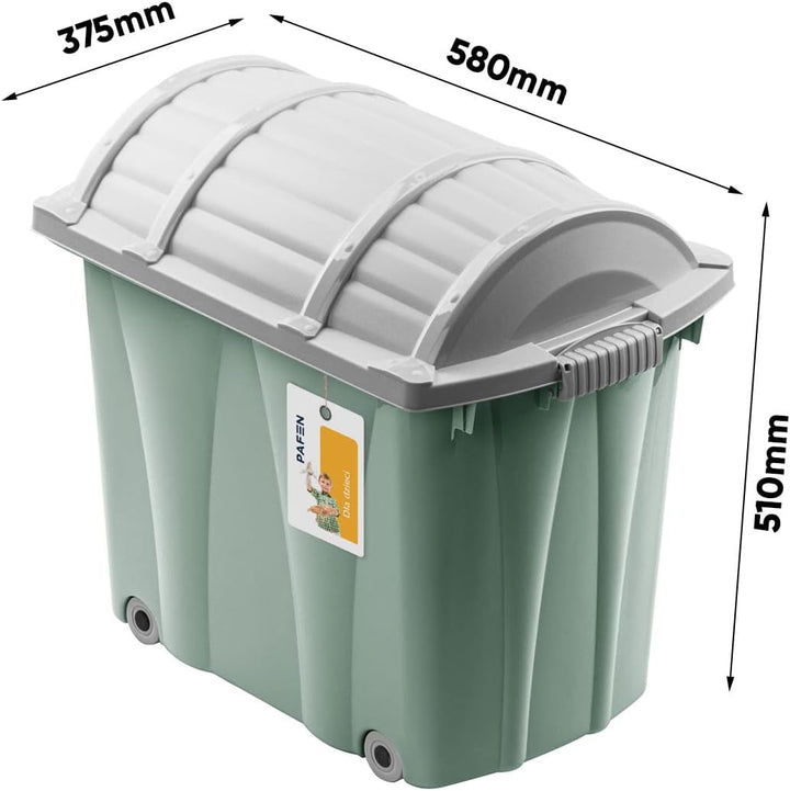 PAFEN Piraten Spielzeugkiste 62l mit Rollen - Schatzkiste 58 x 51 x 37,5cm - Spielzeugbehälter mit D