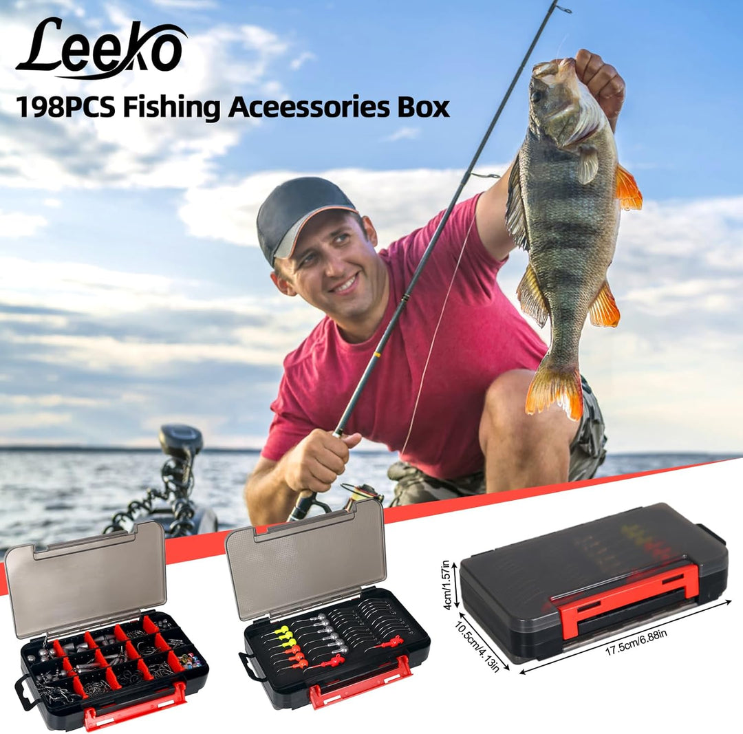 Leeko 198 Pcs Angelzubehör-Kit, Angeln Zubehör Tackle Box mit Tackle enthalten, Angelhaken, Angeln G