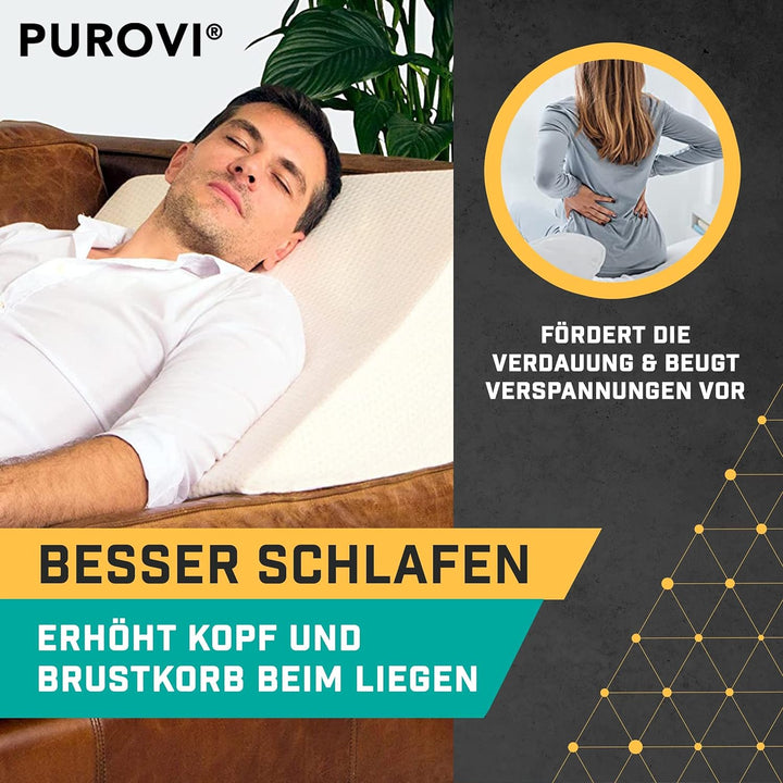 Purovi Keilkissen für Bett und Couch – Ideal als Lesekissen, Rückenlehne im Bett oder zum Füsse hoch
