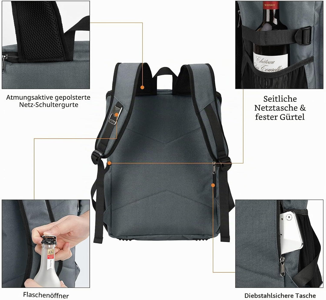 NEWHEY 30L Kühlrucksack Wasserdichten Isoliert Kühltasche Gross Picknickrucksäcke Leicht Lunch Tasch