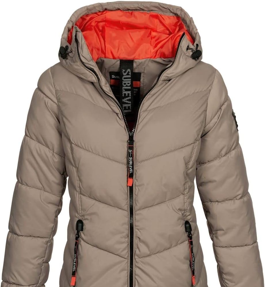 Sublevel Damen Jacke Steppmantel LSL-412 mit gefütterter Kapuze L Light Mud Brown, L Light Mud Brown