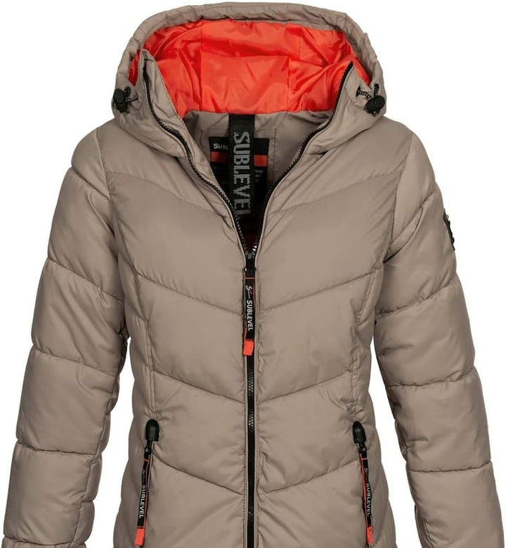 Sublevel Damen Jacke Steppmantel LSL-412 mit gefütterter Kapuze L Light Mud Brown, L Light Mud Brown