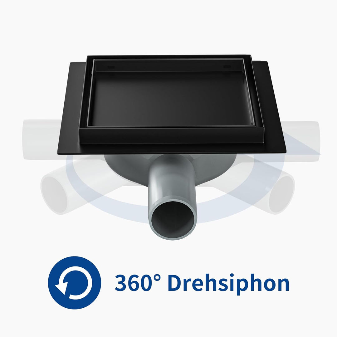 Bodenablauf Dusche Edelstahl,15cm 2in1 Befliesbar Duschrinne Duadratisch mit 360°Siphon,Aufgerüstete