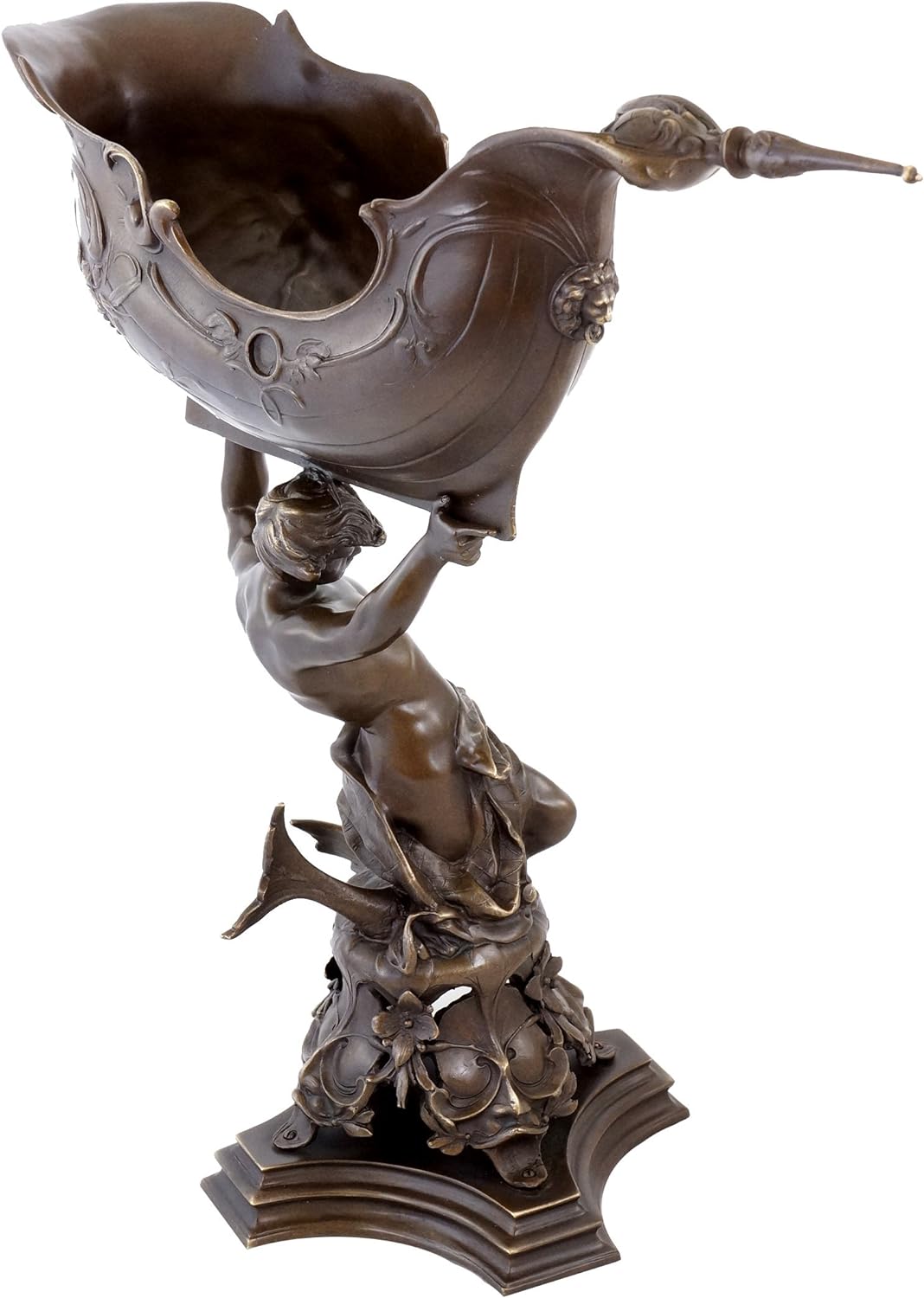 Kunst & Ambiente - Wassermann mit Bronzeschale - Jugendstil Tafelaufsatz in Bronze - Skulpturen kauf