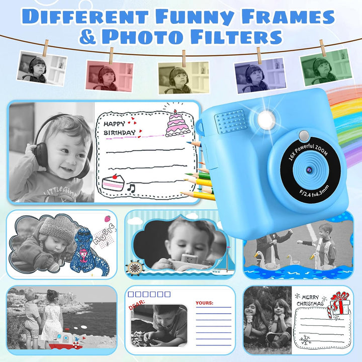 CHRERNA KinderKamera, Sofortbildkamera Kinder Geschenke für 3-12 Jahre Jungen und mädchen,1080P HD 2