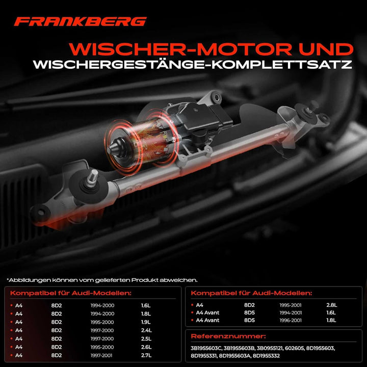 Frankberg Scheibenwischeraufnahme Wischergestänge mit Motor Vorne für A4 8D2 B5 A4 Avant 8D5 B5 P-a-
