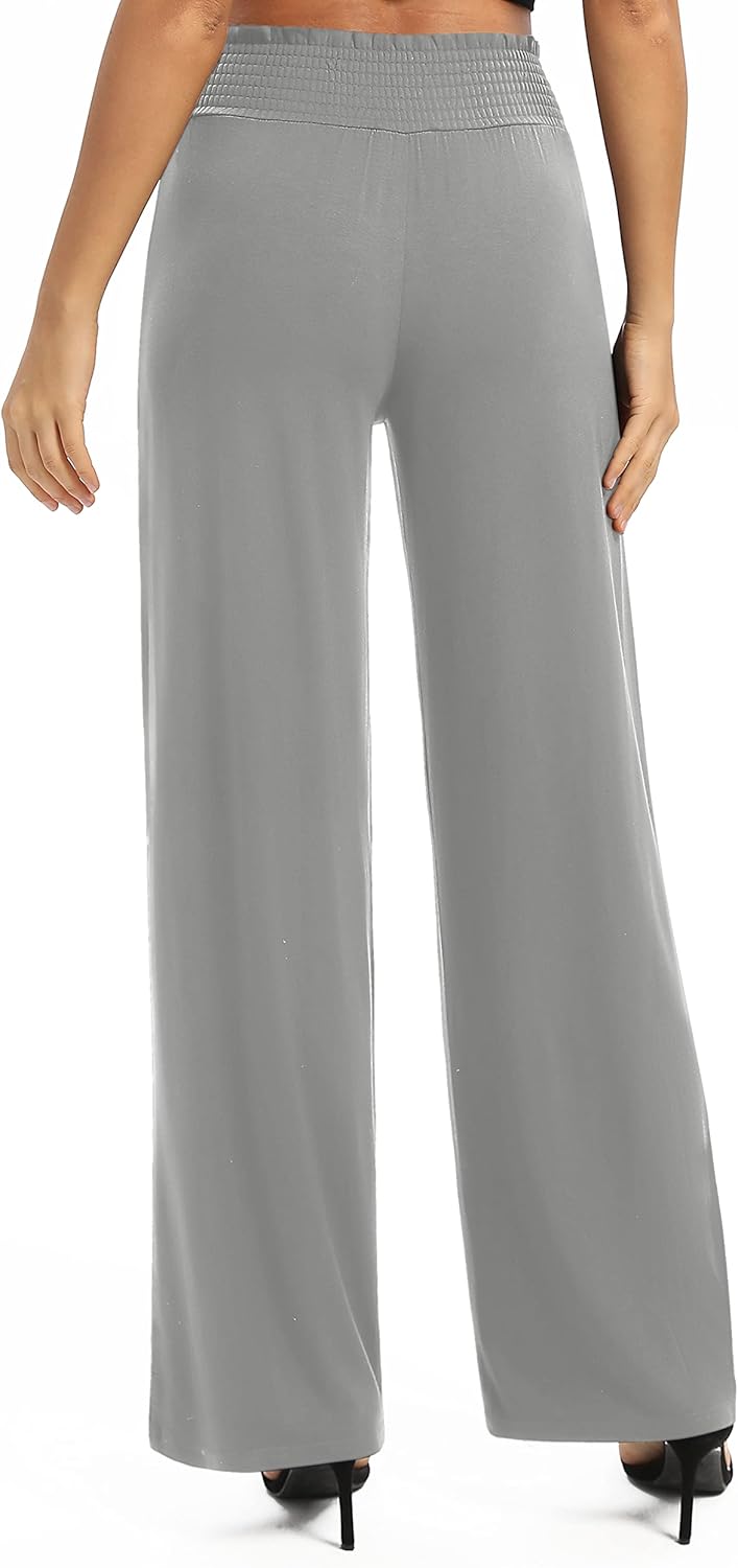 EXCHIC Damen Einfarbig Lose Gerade Geschnitten Palazzo Hose Hohe Taille Dehnbar Lounge Hose mit Tasc