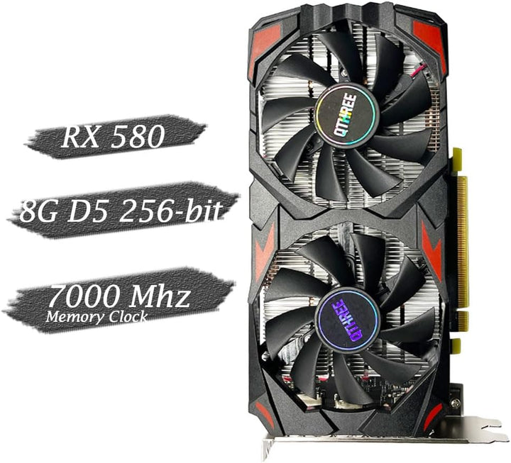 QTHREE Radeon RX 580 Grafikkarte, 8G D5 256-bit, HDMI, 2X DisplayPort, DirectX 12, 8 PIN Additional