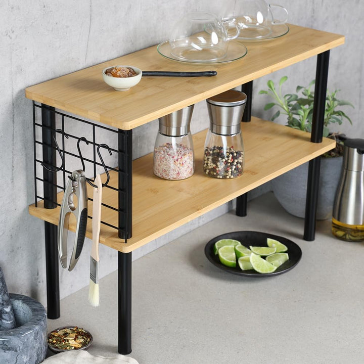 Kesper | Küchenregal, Material: Bambus, Metall, Masse: 55 x 20 x 38 cm, 2 Ablagen, Drahtgitter mit 3
