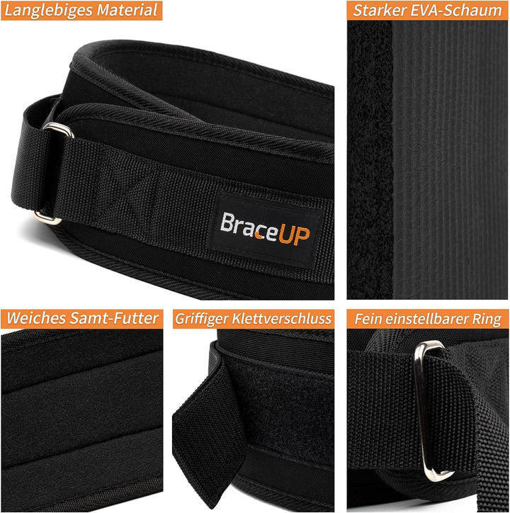 BraceUP Gewichthebergürtel für Herren &amp; Damen – 10 cm Gewichtsgürtel für Fitness, Kniebeugen, Kreuzh