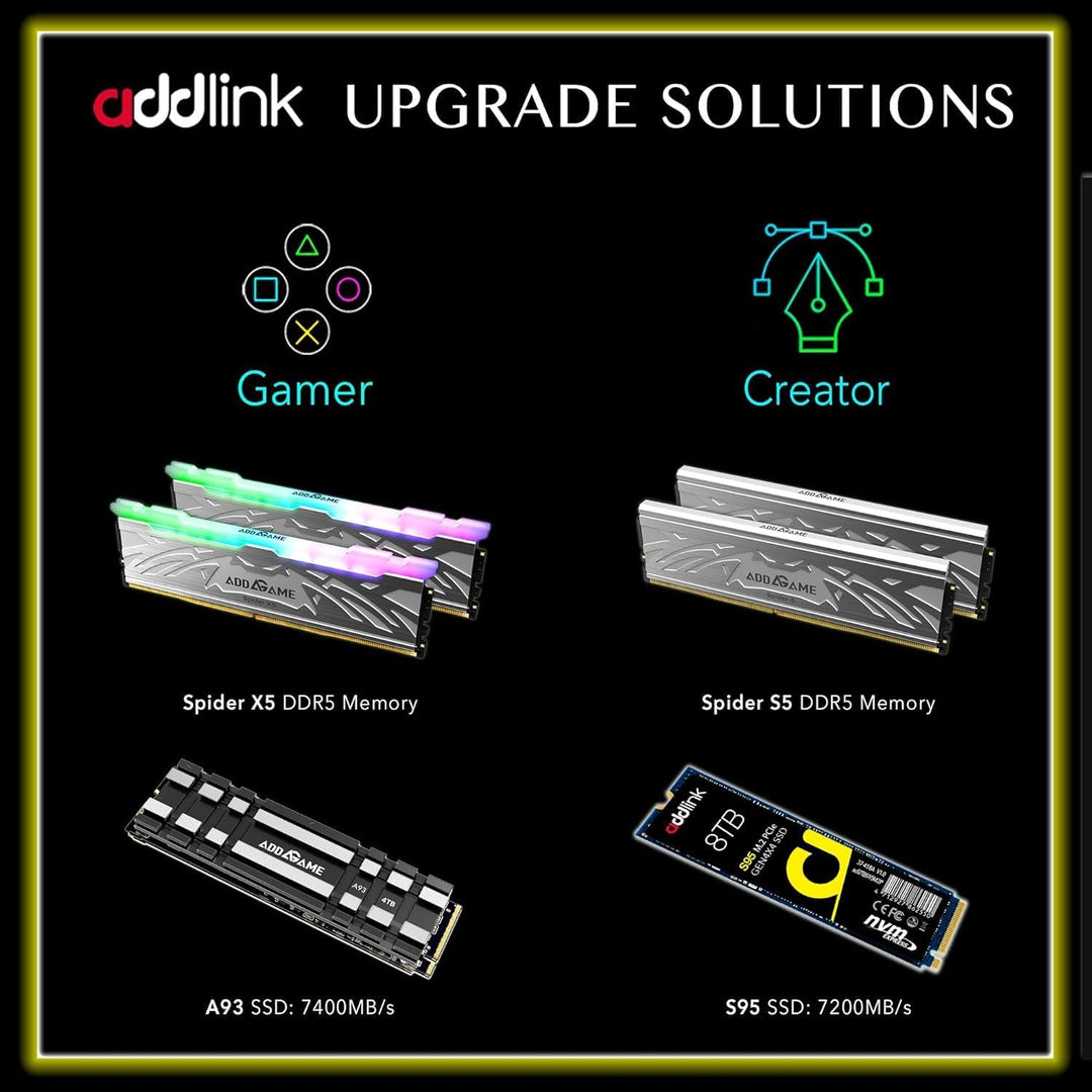 Addlink A93 2TB Gaming PC PS5 M.2 SSD mit Heatsink, ultimative Gaming-Leistung bis zu 7.400 MB/s, Ge