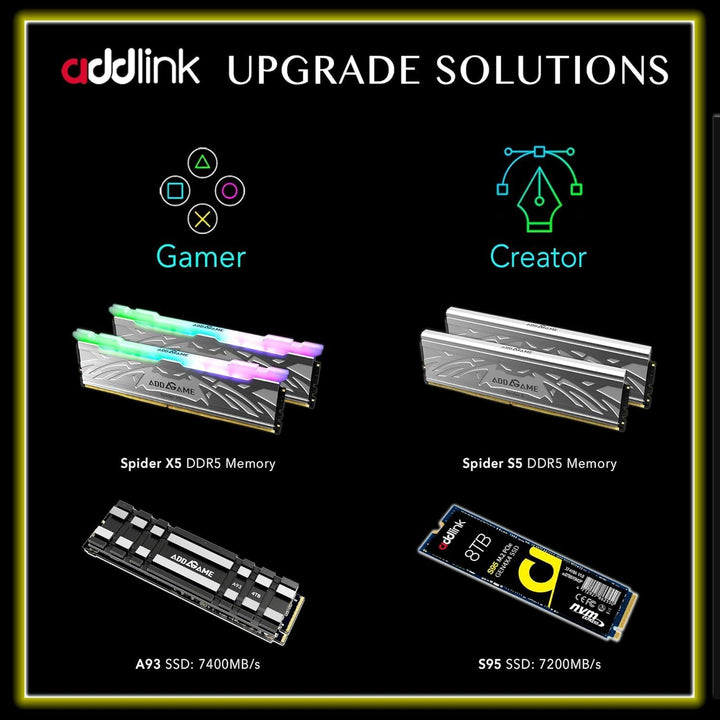 Addlink A93 2TB Gaming PC PS5 M.2 SSD mit Heatsink, ultimative Gaming-Leistung bis zu 7.400 MB/s, Ge