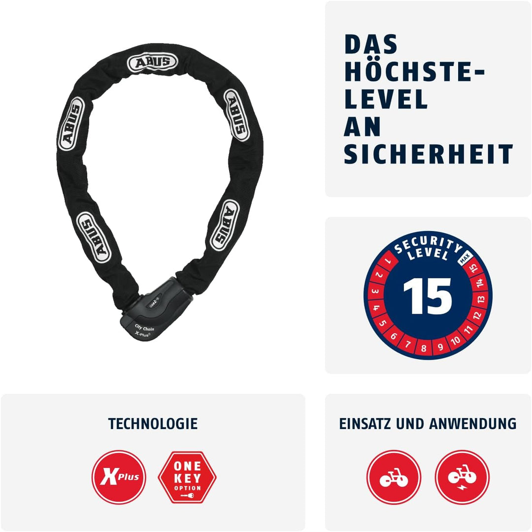 ABUS Kettenschloss Granit CityChain XPlus 1060 – Fahrradschloss aus gehärtetem Stahl – ABUS-Sicherhe