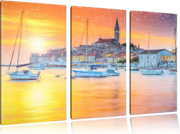 Pixxprint Kroatische Hafenstadt als Leinwandbild/Grösse: 3 Teilig (120x80 cm) cm/Wandbild/Kunstdruck
