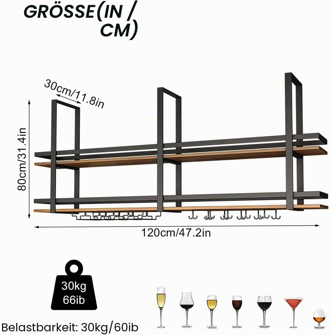 Deckenregal Weinregal - Decken Regal Hängend Weinglasregal aus Metall, 2-lagiger industrieller hänge