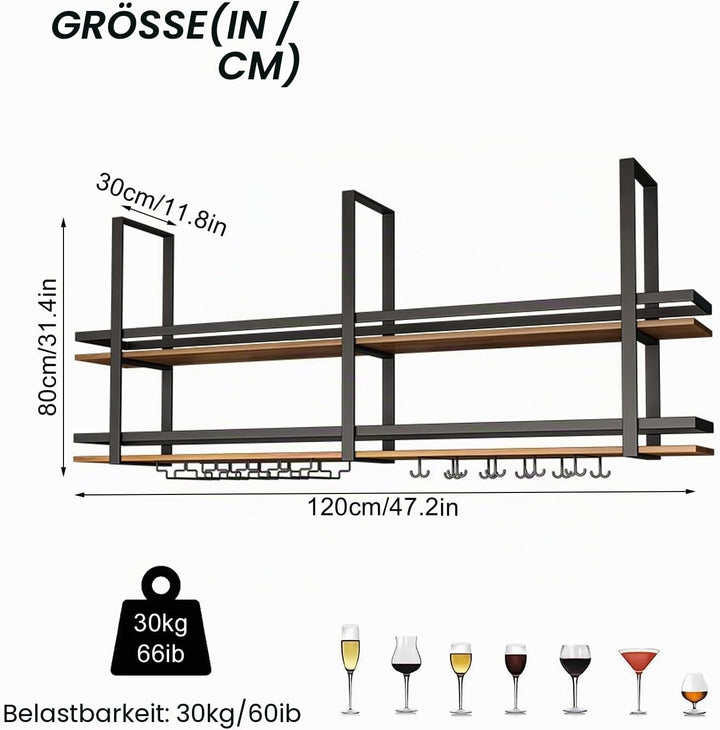 Deckenregal Weinregal - Decken Regal Hängend Weinglasregal aus Metall, 2-lagiger industrieller hänge