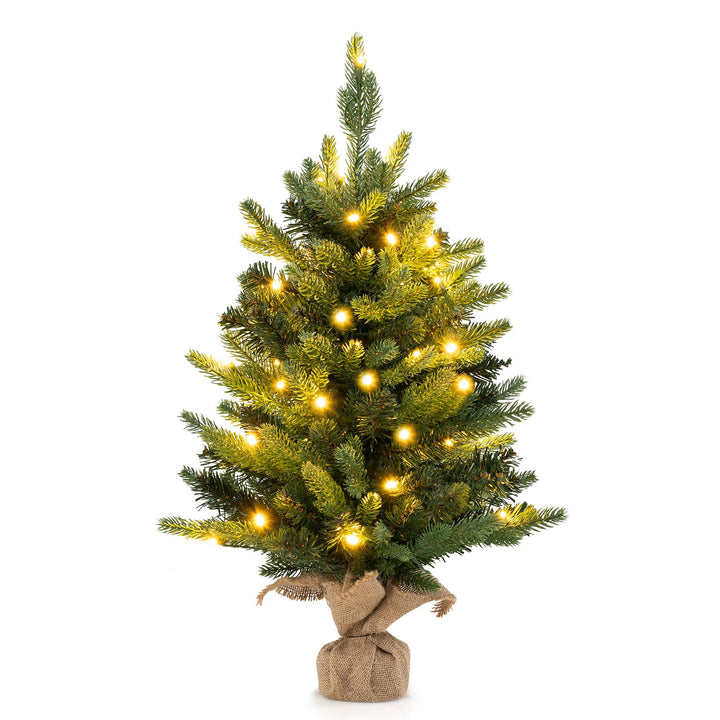 COSTWAY 60 cm künstlicher Weihnachtsbaum mit Beleuchtung, Kleiner Tannenbaum, Tisch-Weihnachtsbaum m