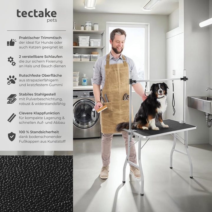 TecTake 402893 Trimmtisch für Hunde/Katzen mit höhenverstellbarem Galgen und 2 Schlingen, Klappbar,