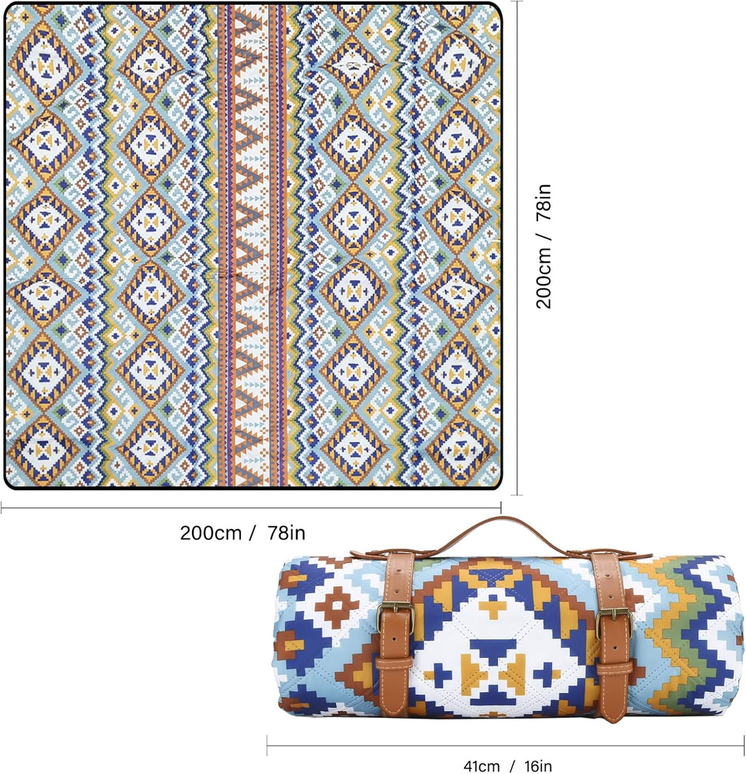 Picknickdecke 200 x 200cm,Boho Picknickdecke Wasserdicht,Tragbare Waschbar Extra Grosse Stranddecke