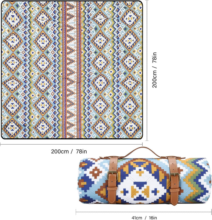 Picknickdecke 200 x 200cm,Boho Picknickdecke Wasserdicht,Tragbare Waschbar Extra Grosse Stranddecke