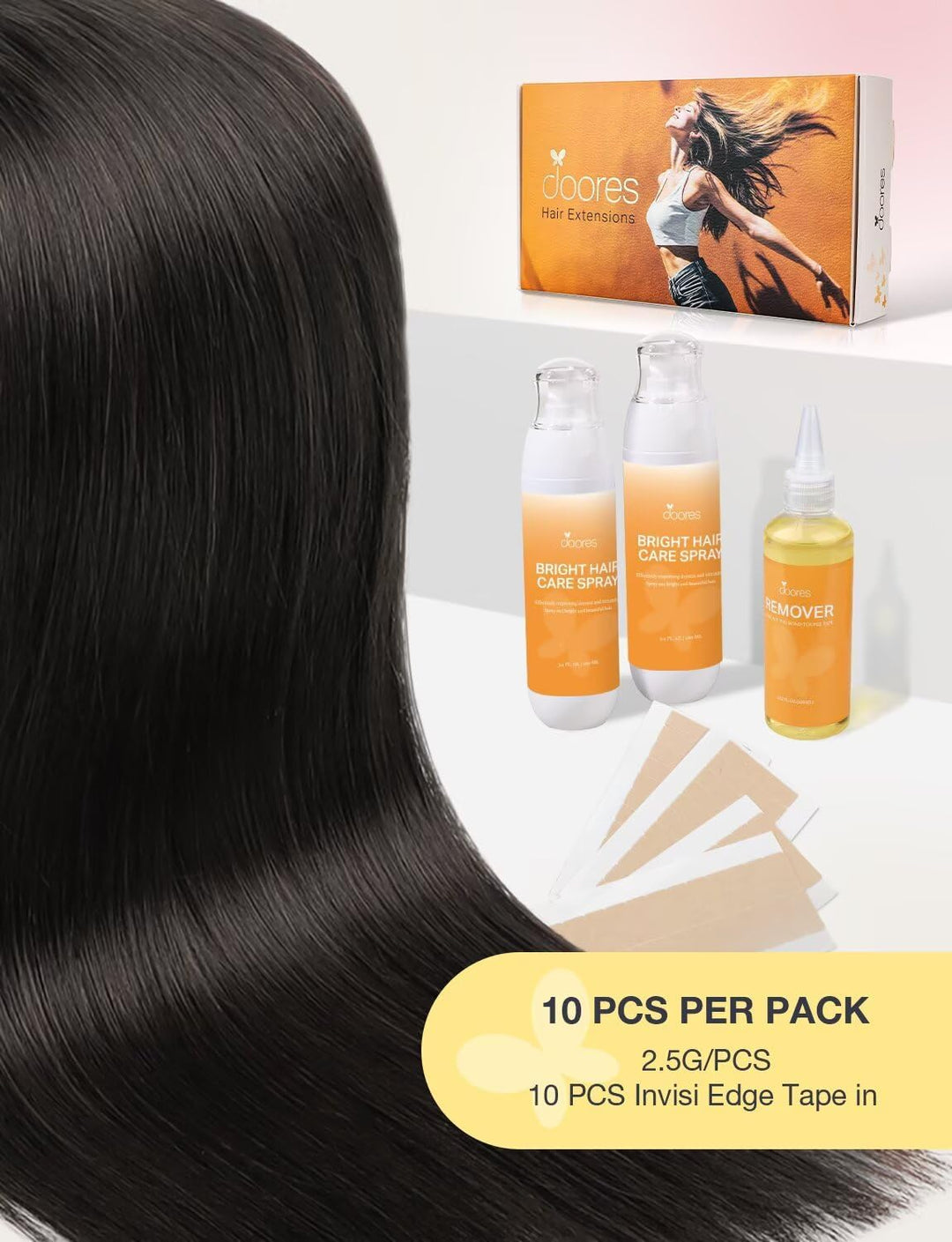 DOORES Injected Tape in Weft Haarverlängerungen, 35 cm 25 g 10 Stück, Tiefschwarz, innovative Injekt