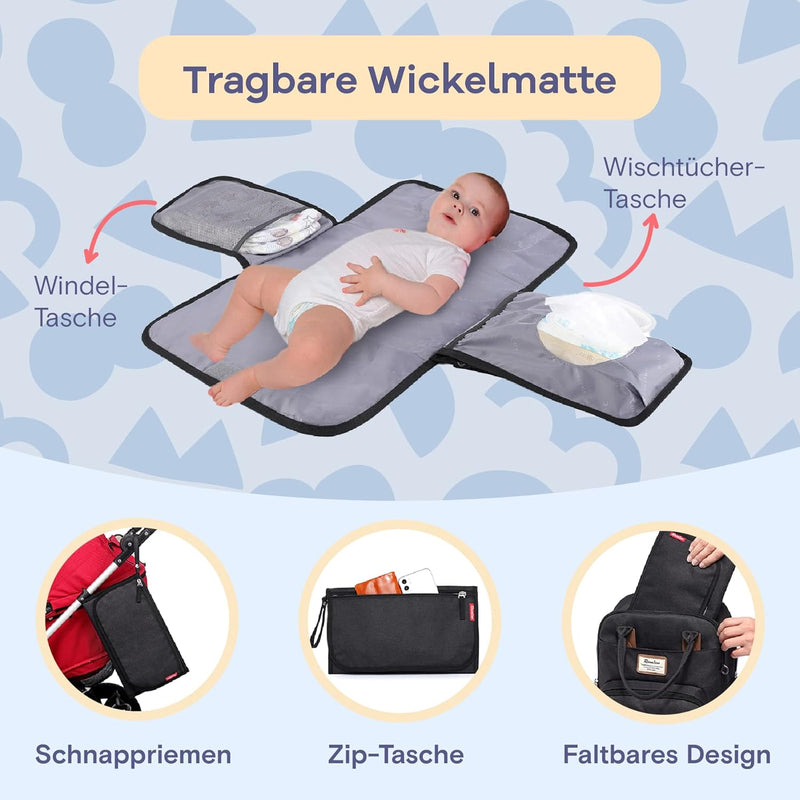 RUVALINO Baby Wickelrucksack Wickeltasche Rucksack mit tragbarer Wickelauflage, Schnullerhalter und