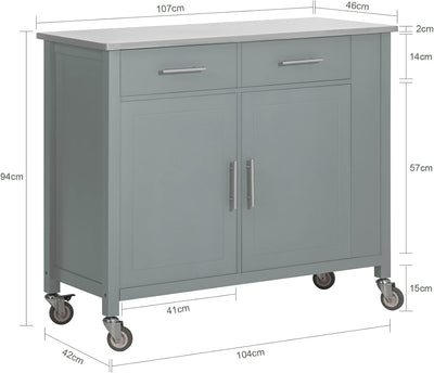 SoBuy FKW108-HG Design Küchenwagen mit Edelstahlplatte Kücheninsel mit Seitenregal Küchenschrank Rol