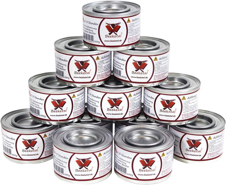 Beeketal Brennpaste - 12 x 200g Sicherheitsbrennpaste Dosen, ca. 2-3 Std. Brenndauer pro Dose, saube