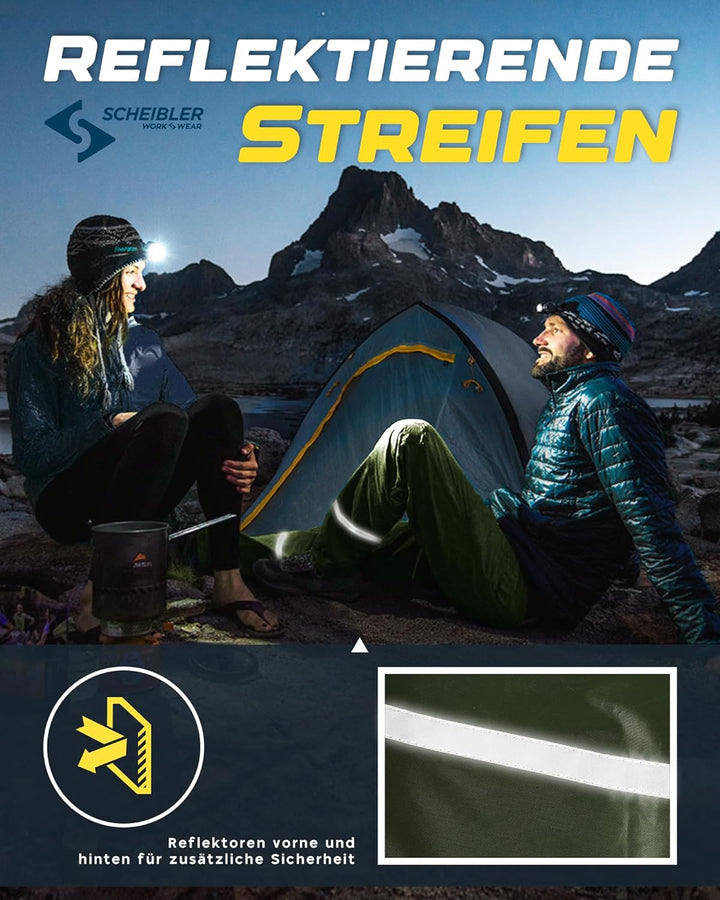 Workwear – Basic Regenhose Herren – Outdoor Hose mit Gummizug & Reflektoren – Wind- & wasserdicht –