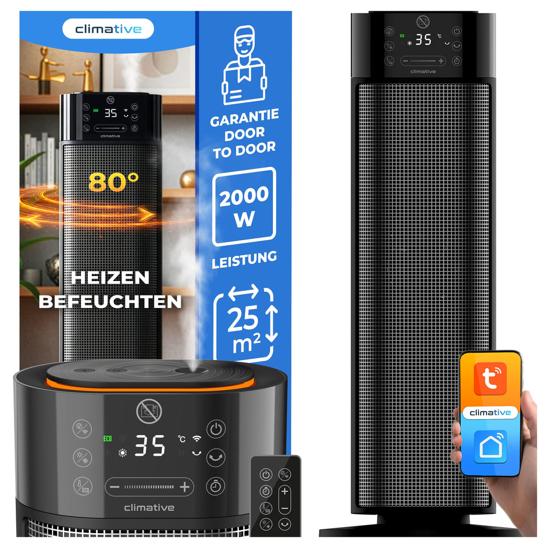 Keramik Heizlüfter mit Befeuchter 2000W Mistiq WiFi 80° Oszillation ECO Modus Timer 24h Elektroheizu