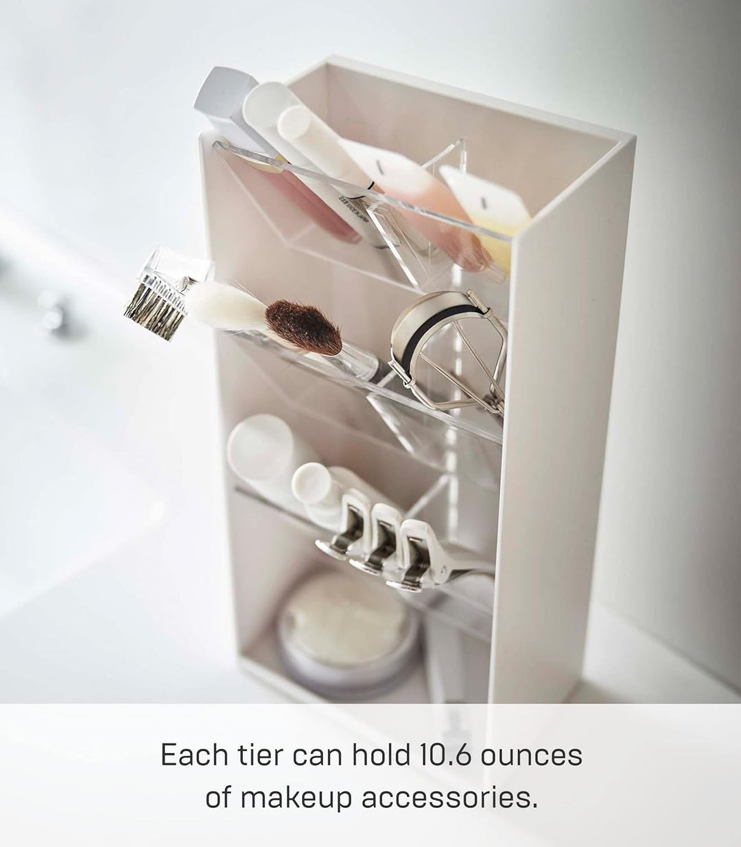 Yamazaki 5603 TOWER Makeup Storage Case, white, ABS Resin/Polycarbonate/Silicone, 12 x 7.7 x 25 cm W