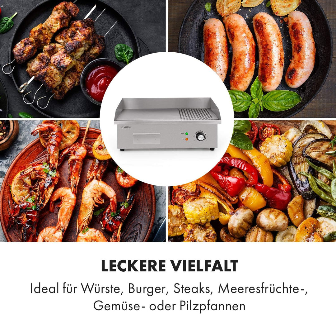 Klarstein Elektrogrill, Grillplatte, Elektrische Grillplatte, Tischgrill, Elektrogrill aus Edelstahl
