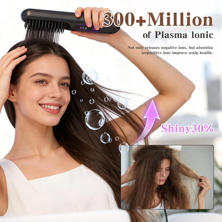 Glättbürste Kabellos, Stylingbürste Für Kurze Langes Haare, Haarglätter Bürste Kabellos mit 3 Wärmes