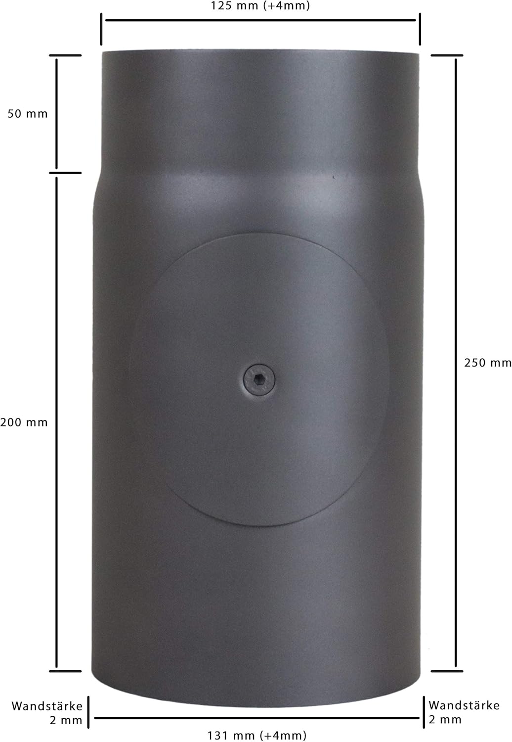 LANZZAS Ofenrohr 250 mm mit Tür, im Durchmesser DN 130 mm, Farbe: gussgrau - weitere Rohre aus unser
